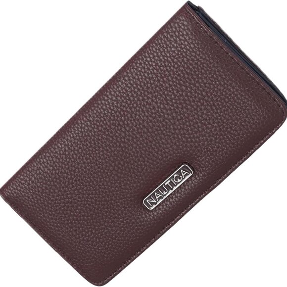 Seaside Slim Vegan Leather Clutch Wallet with RFID Blocking for Travel, Chocolat - Picture 1 of 6